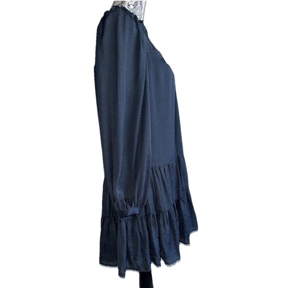 Gentle Fawn Navy Blue V-neckline Ruffle Detail Mini Dress Long Sleeve Size S - Picture 4 of 12